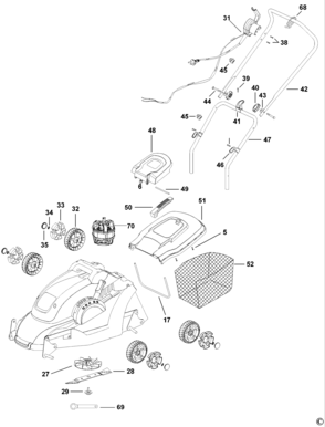 Default Diagram and Parts List for GR3800-B3 Type 1 Black and Decker Lawn Mower
